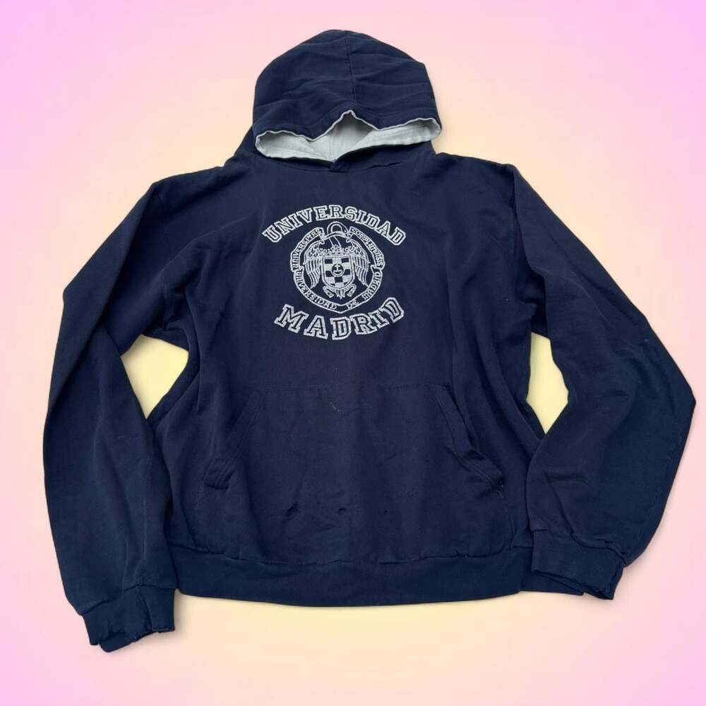 Vintage Universidad Complutense de Madrid Hoodie Navy Blue Size L